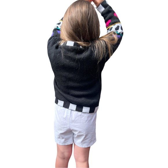 VTG 90's Black & Multi Color Knit Sweater w/ Hearts & Dalmatians & Bows Sz 3/4 - Picture 2 of 3